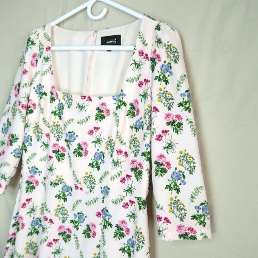 Alexia Admor White Floral Smocked Long Sleeve Midi Dress Stretch Size 10 - Picture 5 of 10